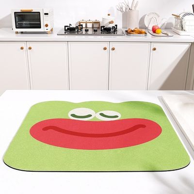 Square Waterproof Anti-Slip Kitchen Dish Draining Mat with Contemporary Cartoon Print