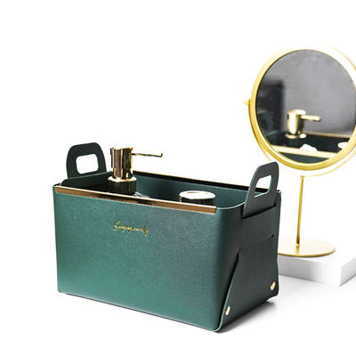 Convenience Stores Foldable Clothing Leather Basket Storage Box Desk Organizer with Handle