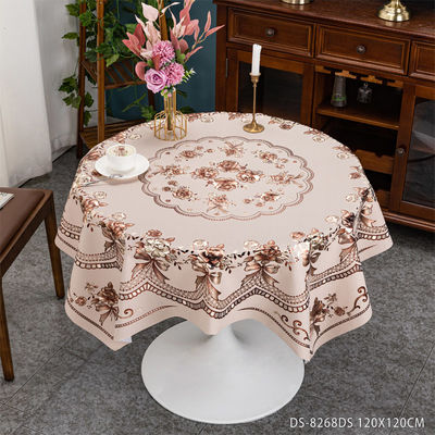 Oil-Proof PVC Round Plaid Tablecloth for 10-Person White Round Table Classic Style