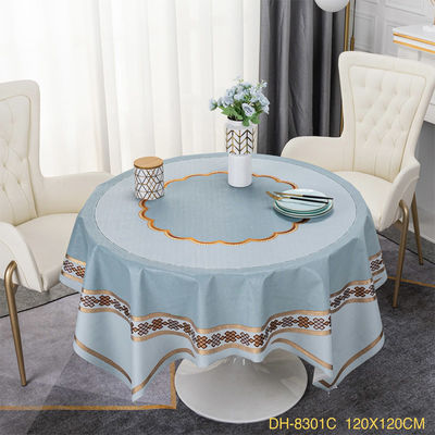 Oil-Proof PVC Round Plaid Tablecloth for 10-Person White Round Table Classic Style