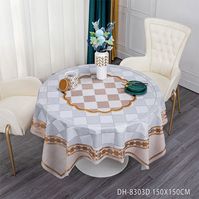Oil-Proof PVC Round Plaid Tablecloth for 10-Person White Round Table Classic Style