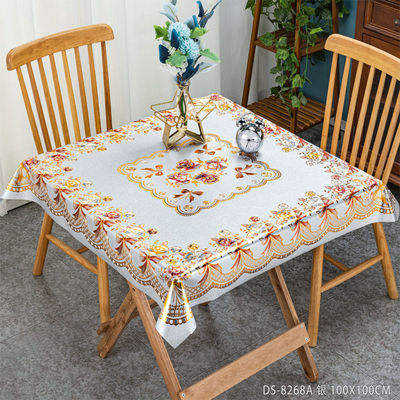Oil-Proof PVC Round Plaid Tablecloth for 10-Person White Round Table Classic Style