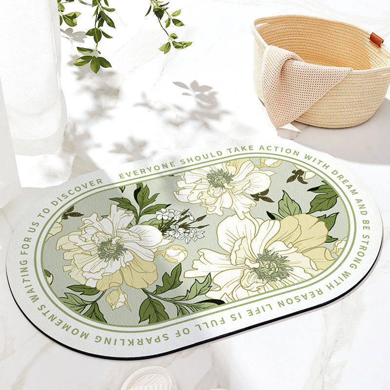 MACHINE MADE Fast Drying Water Absorbent Printed Diatomaceous Earth Mat for Kitchen Bathroom