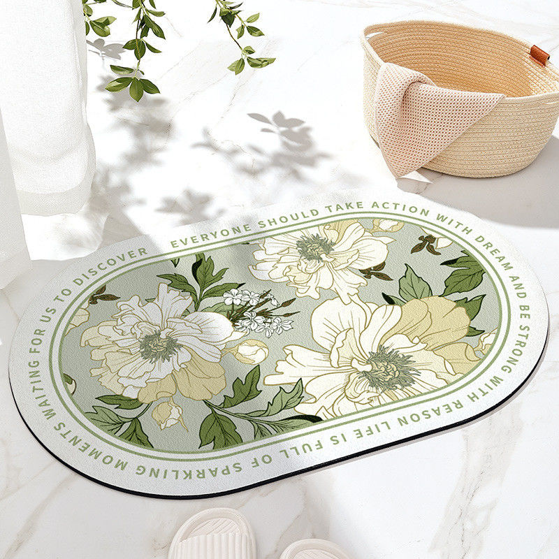 40*60cm Light Grey Oval Diatom Mud Diatomite Soft Bath Mat for Rapid Water Absorption